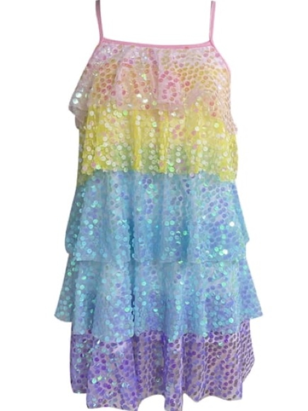Rainbow Sequin Tiered Ruffle Mini Dress - Picture 8 of 8